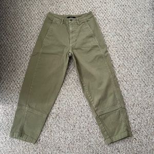 EUC Quince Organic Stretch Cotton Twill Barrel Pant, Color Olive, Size 4